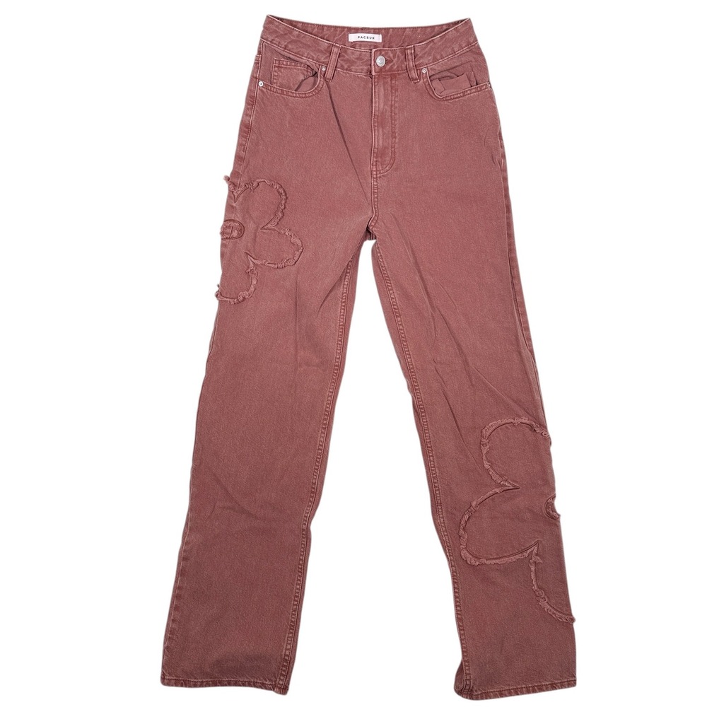 PacSun 90s Boyfriend Jeans Mauve Pink Frayed Flower Applique Denim 28